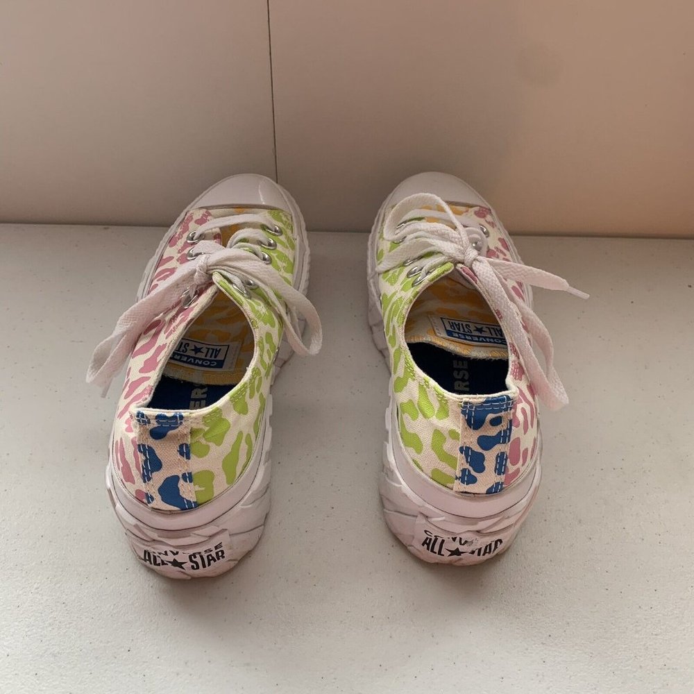 Converse All Star Womens 6.5 White Rainbow Leopard Print Low Platform Sneakers - Picture 4 of 8